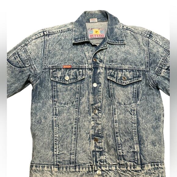 Vintage Ruffini Women’s Size Medium Acid Washed Jean Jacket Unique PocketSleeves - Picture 2 of 10
